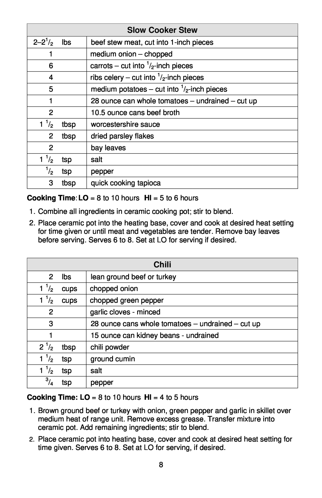 West Bend 6-QUART ELECTRONIC CROCKERYTM COOKER instruction manual Slow Cooker Stew, Chili 