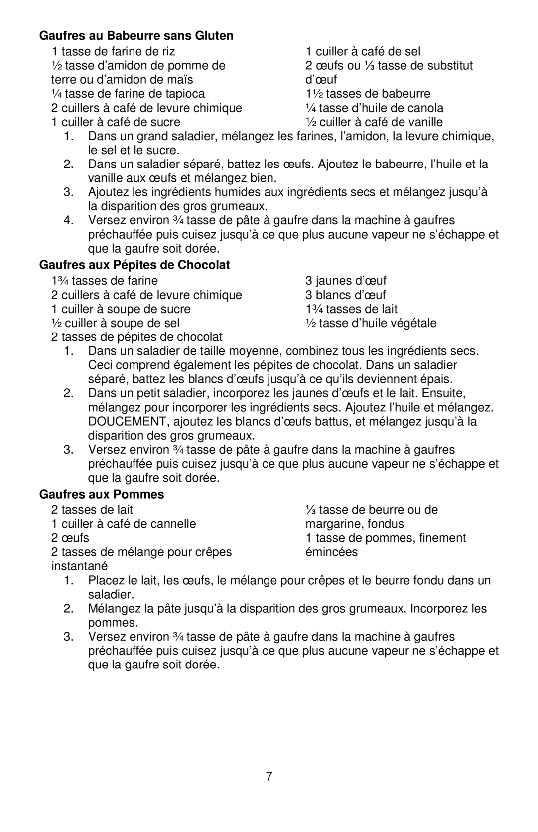 West Bend 6200, L5790A Gaufres au Babeurre sans Gluten, Gaufres aux Pépites de Chocolat, Gaufres aux Pommes 