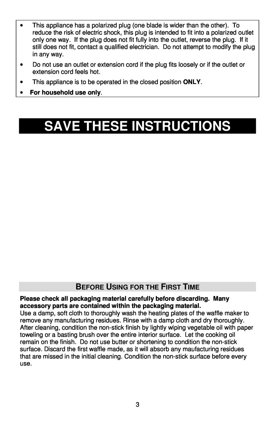 West Bend 6201 instruction manual Save These Instructions, Before Using For The First Time, For household use only 