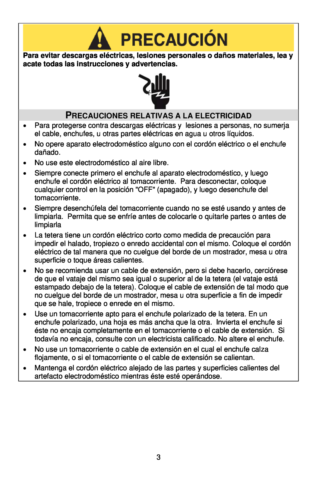 West Bend 6400 instruction manual Precauciones Relativas A La Electricidad 