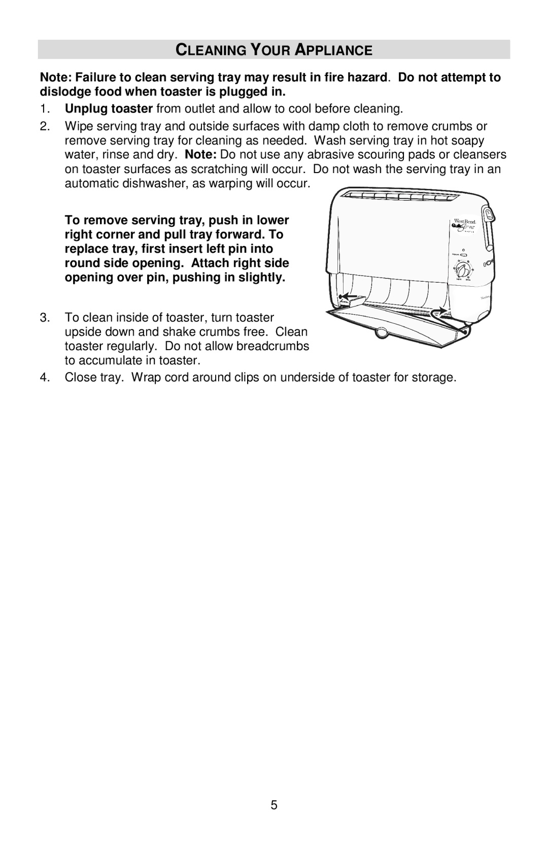 West Bend 643-050 instruction manual Cleaning Your Appliance 