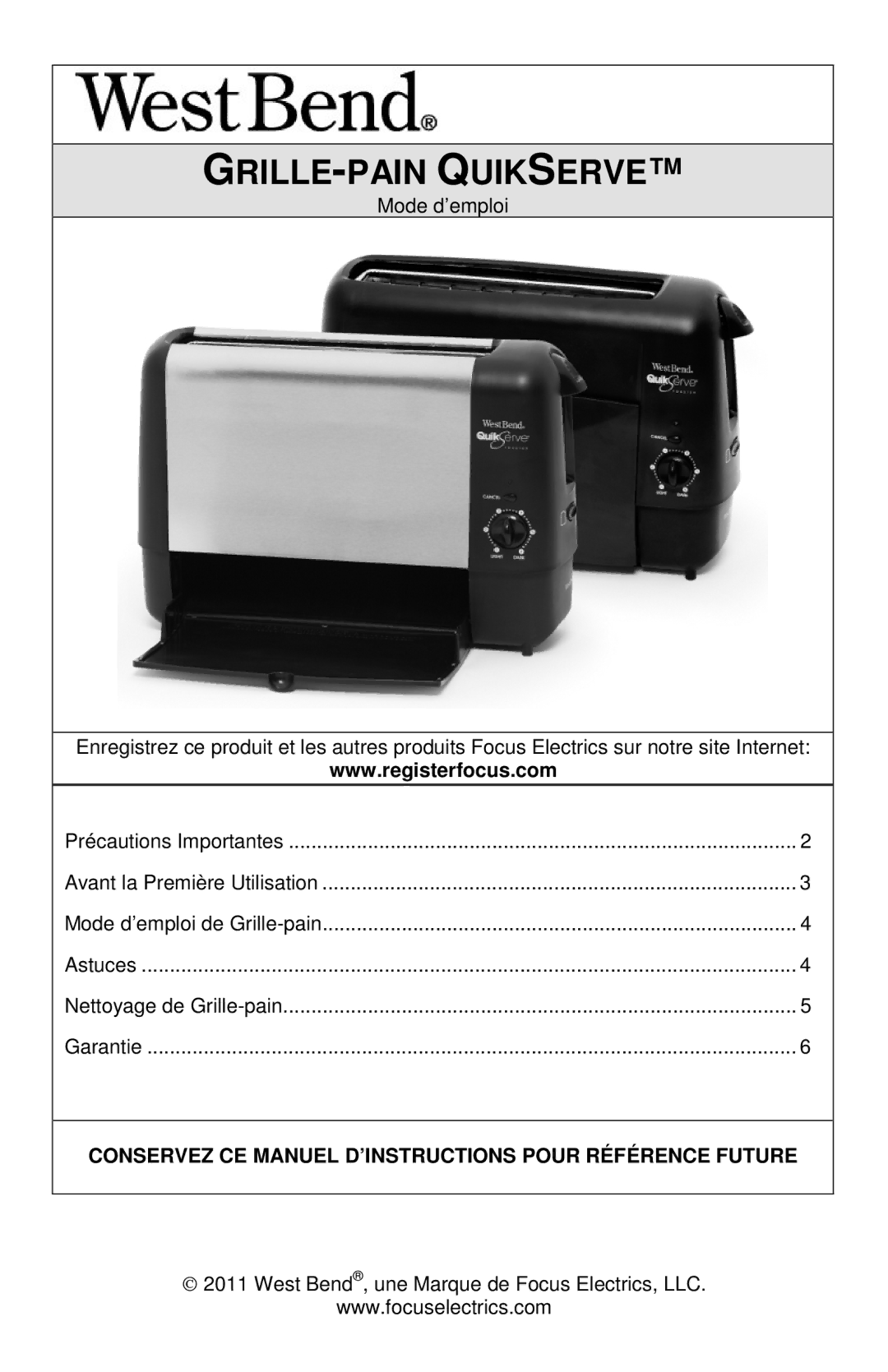 West Bend 643-050 instruction manual GRILLE-PAIN Quikserve 