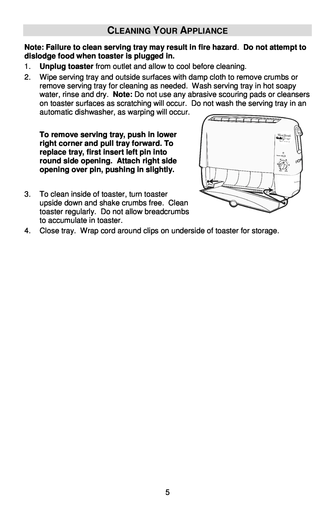 West Bend 643-050 instruction manual Cleaning Your Appliance 