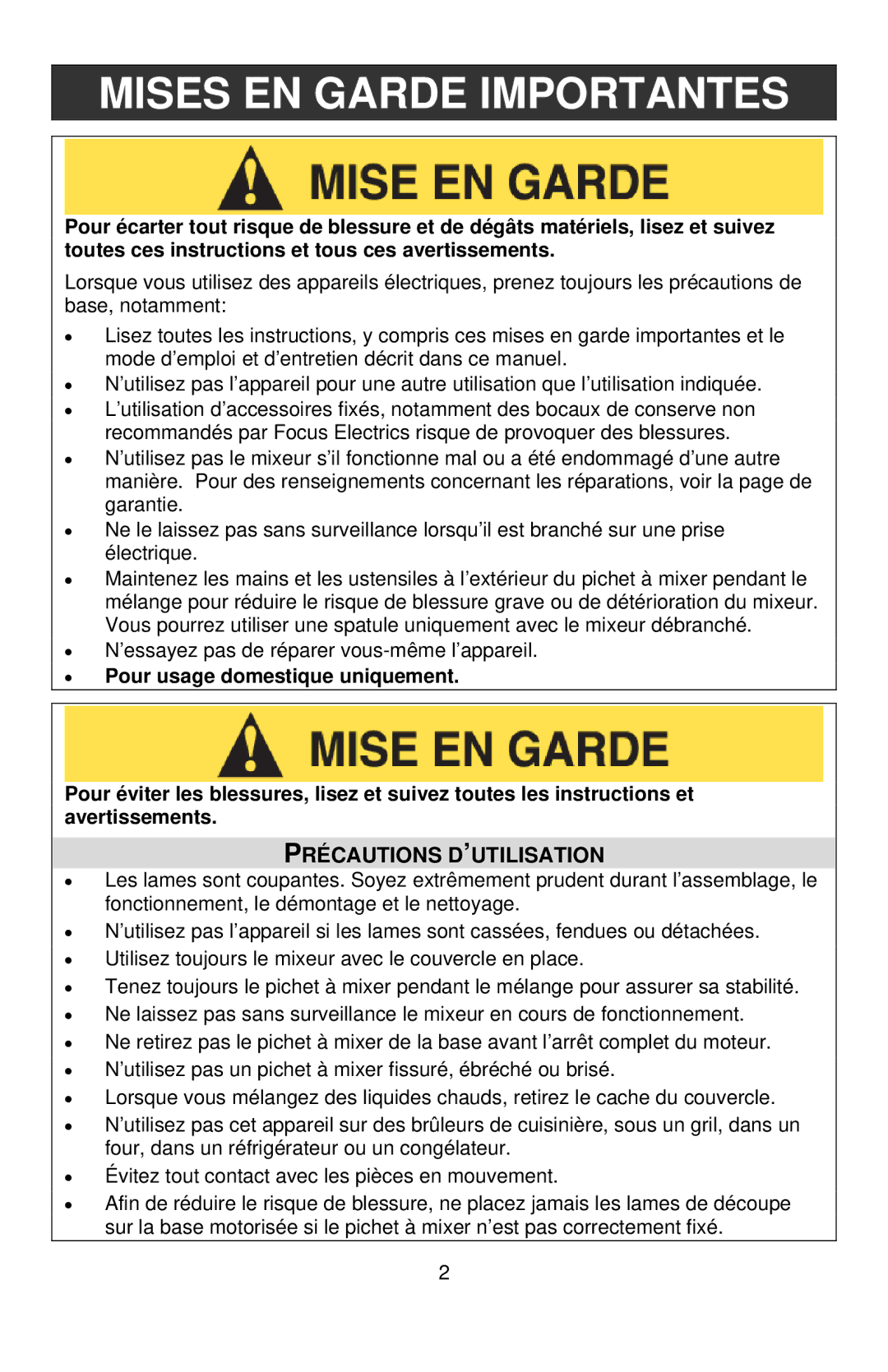 West Bend 6575, L5696 instruction manual Mises EN Garde Importantes, Précautions D’UTILISATION 