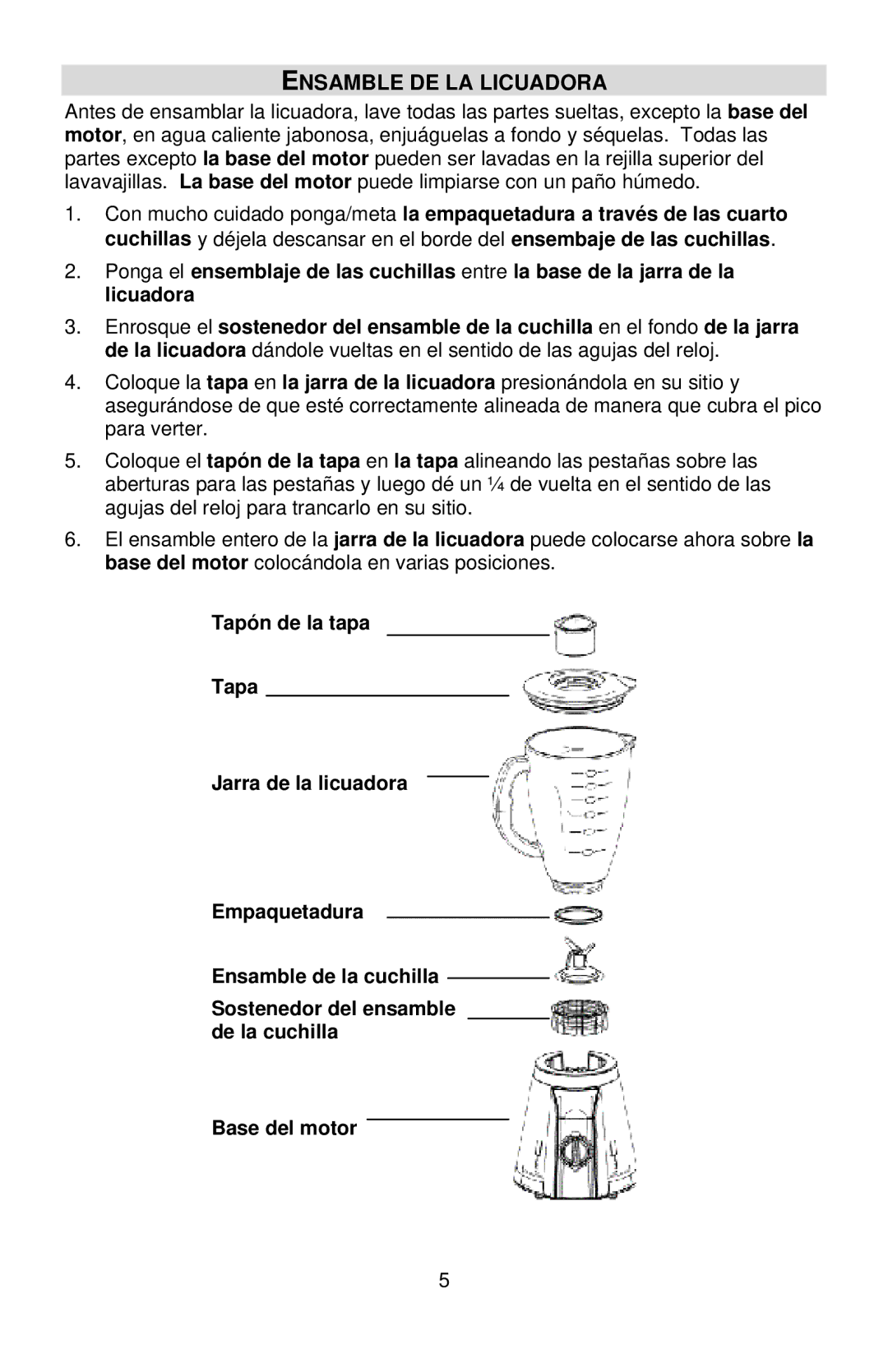 West Bend L5696, 6575 instruction manual Ensamble DE LA Licuadora 