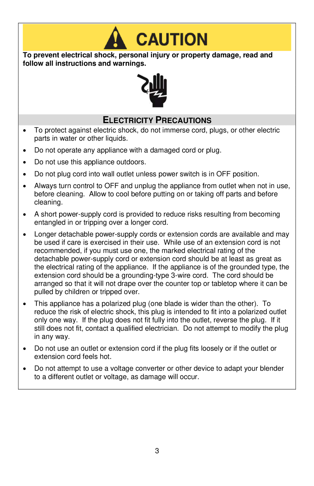 West Bend L5696, 6575 instruction manual Electricity Precautions 