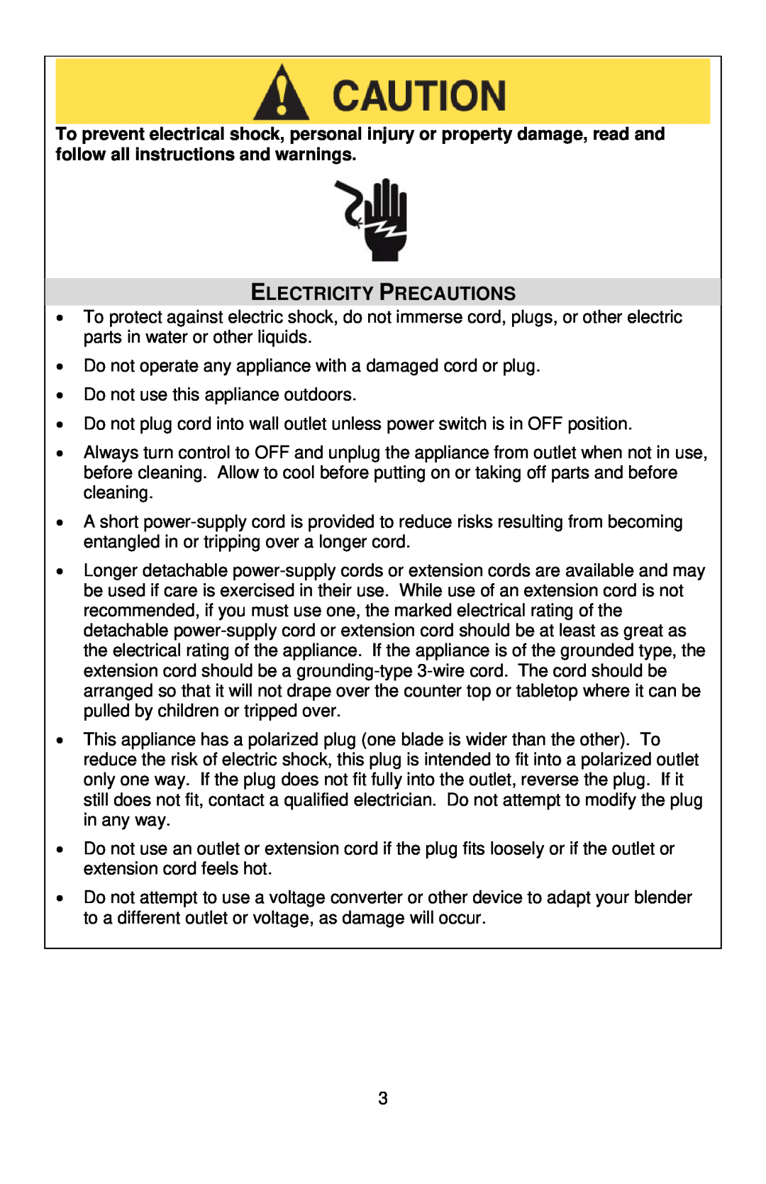 West Bend L5696, 6575 instruction manual Electricity Precautions 