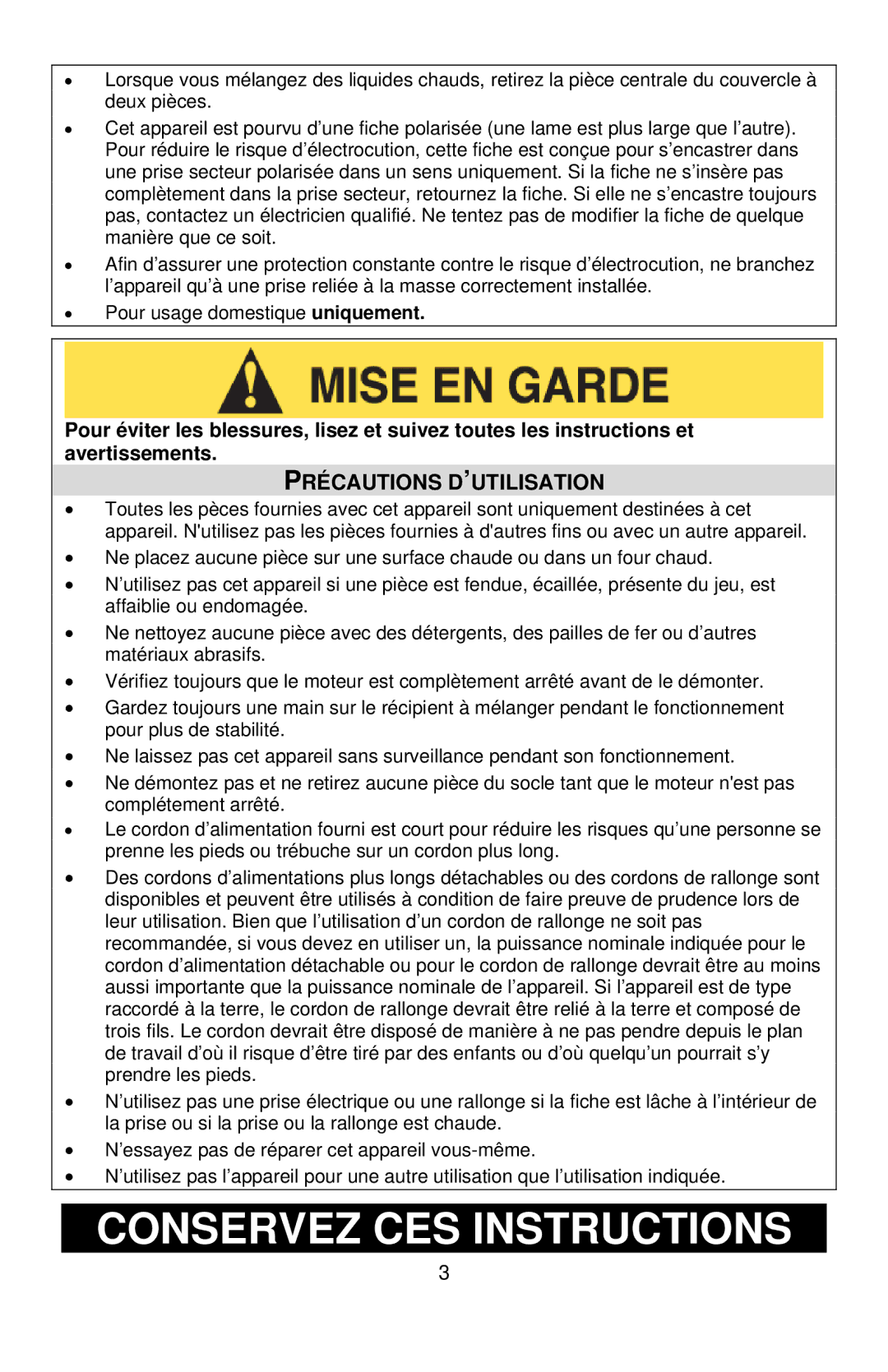 West Bend L5760, 7000CF instruction manual Conservez CES Instructions, Précautions D’UTILISATION 