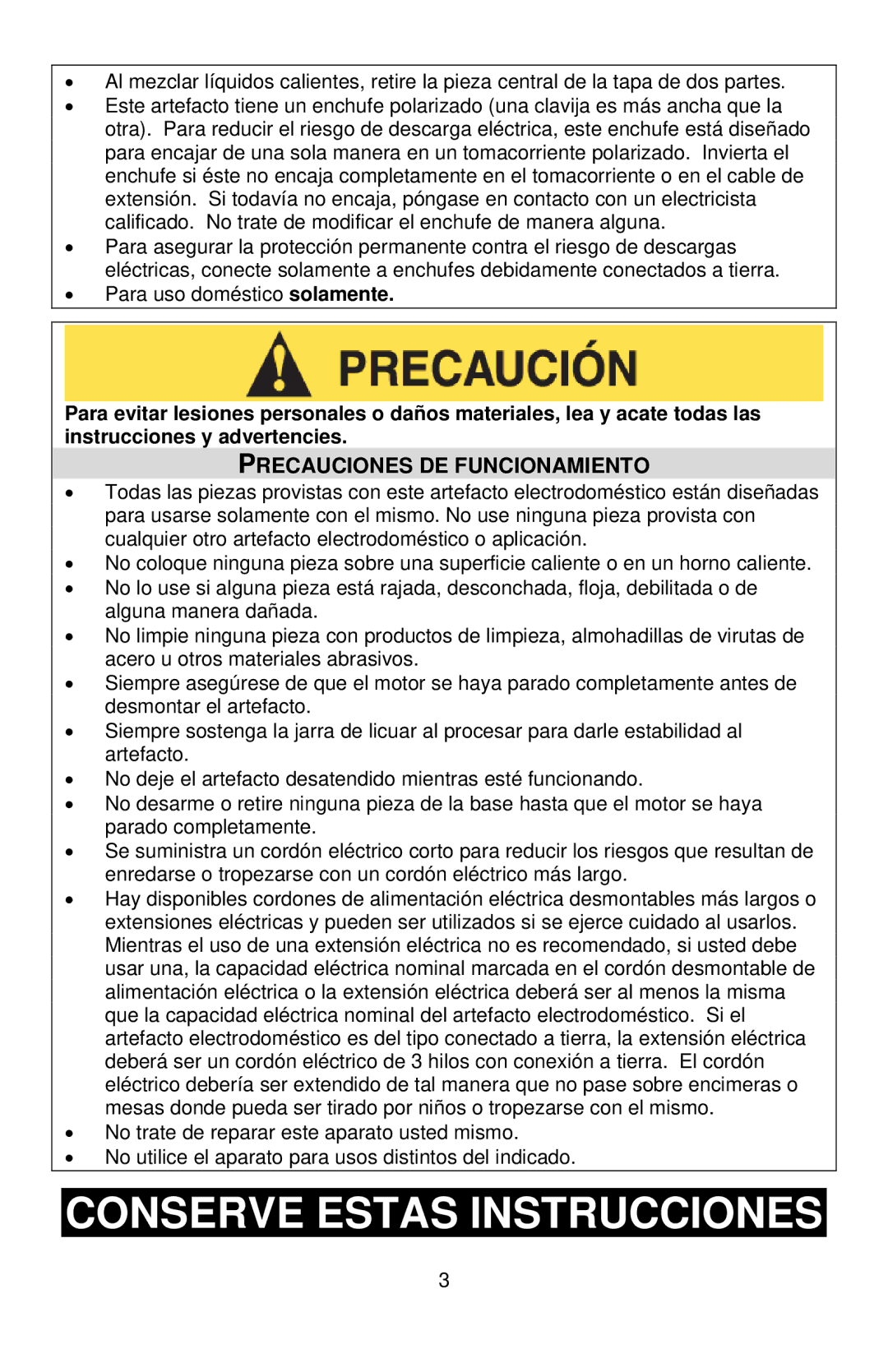 West Bend L5760, 7000CF instruction manual Conserve Estas Instrucciones, Precauciones DE Funcionamiento 