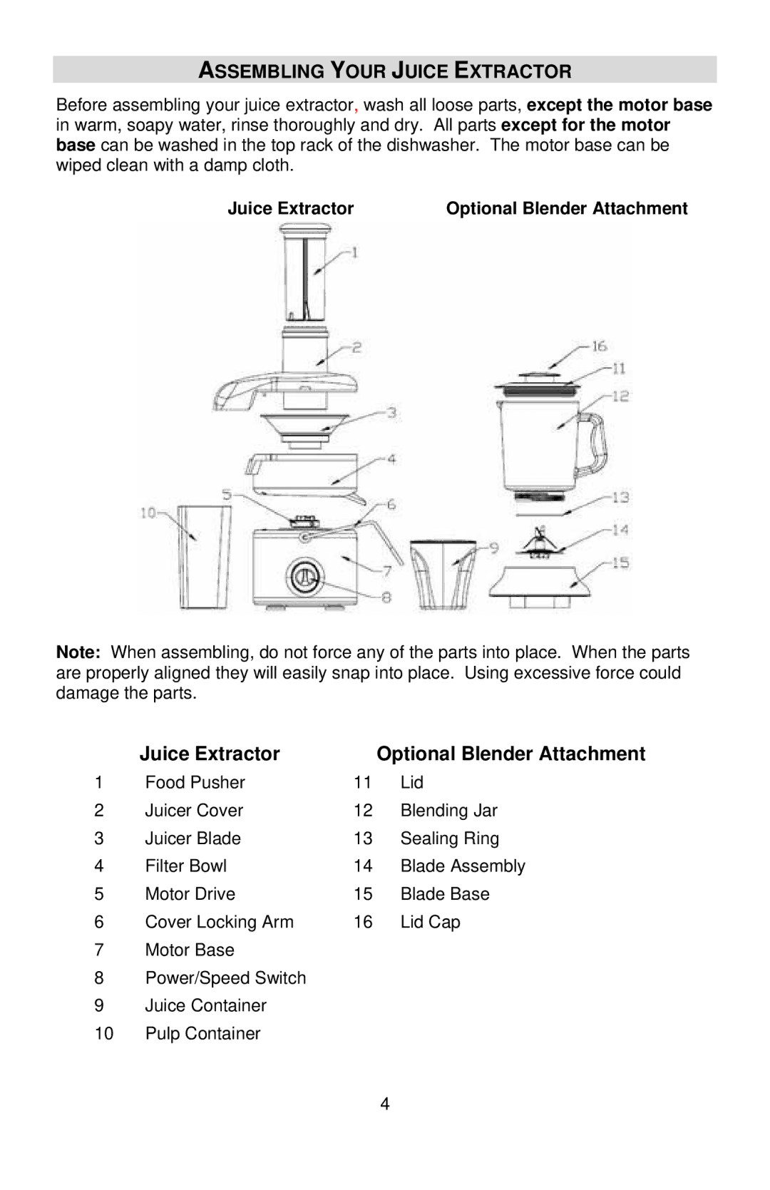 West Bend 7000CF, L5760 instruction manual Assembling Your Juice Extractor, Juice Extractor Optional Blender Attachment 