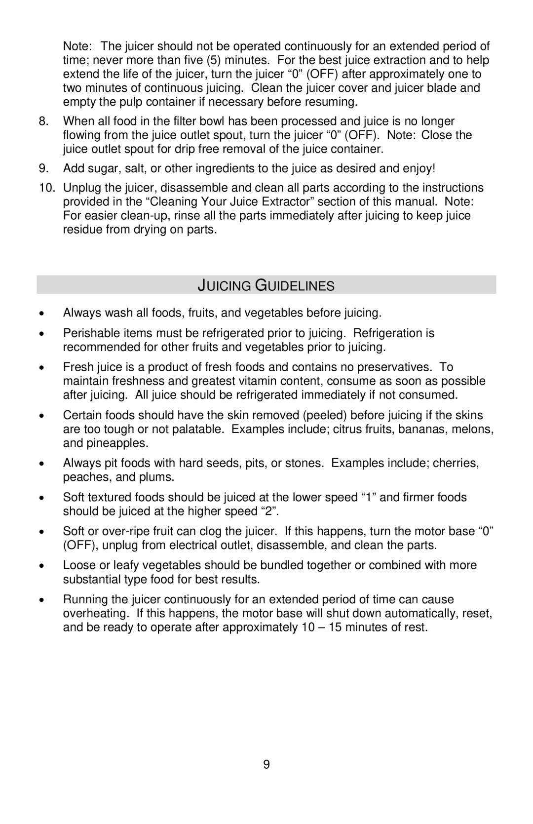 West Bend L5760, 7000CF instruction manual Juicing Guidelines 