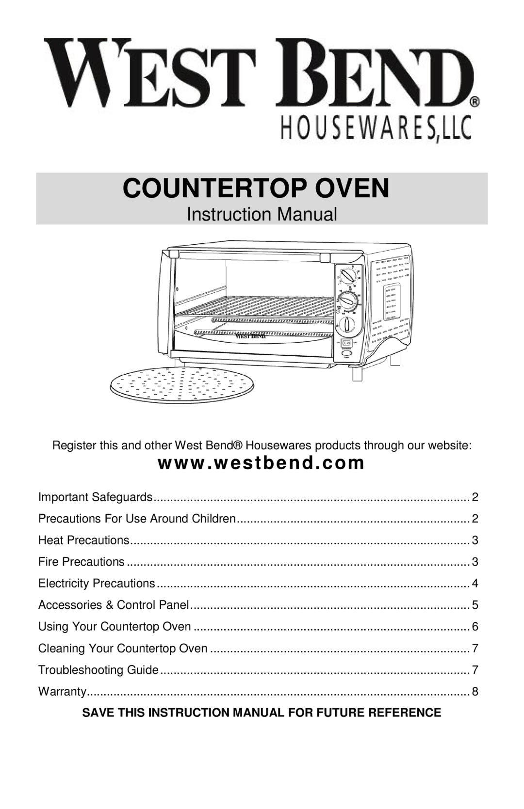 West Bend 74766 instruction manual Countertop Oven 