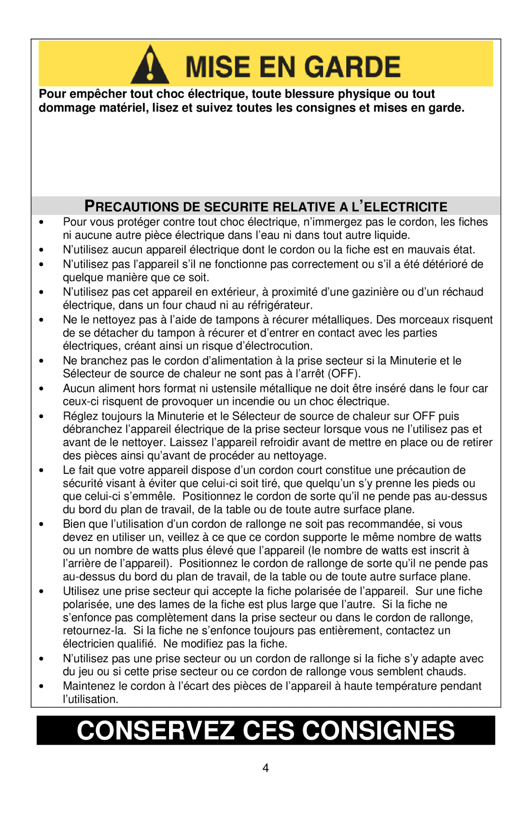 West Bend 74766 instruction manual Conservez CES Consignes, Precautions DE Securite Relative a L’ELECTRICITE 