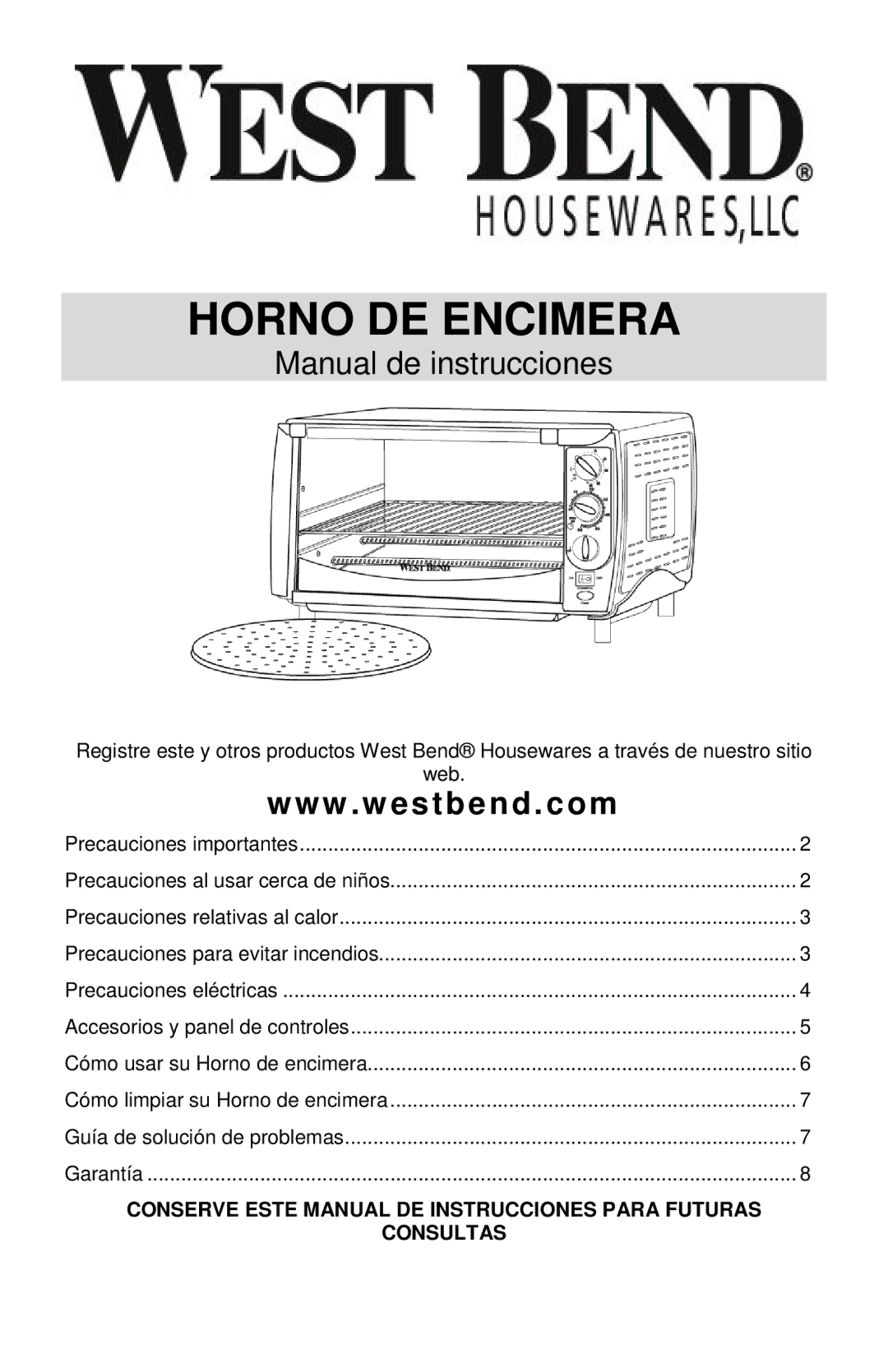 West Bend 74766 instruction manual Horno DE Encimera 