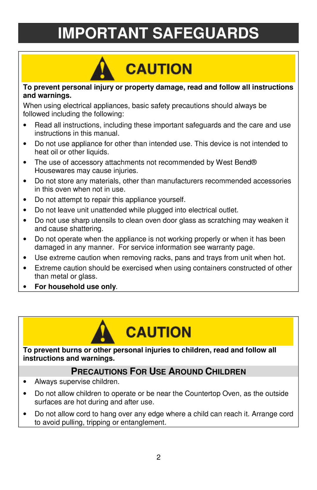 West Bend 74766 instruction manual Important Safeguards, Precautions for USE around Children 