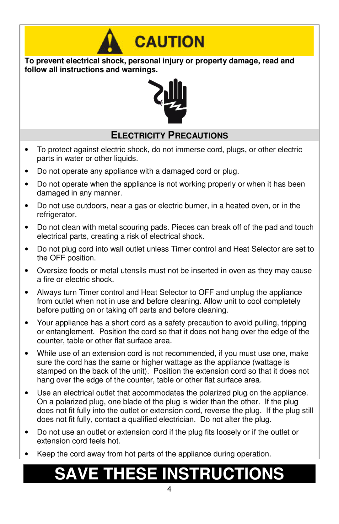 West Bend 74766 instruction manual Electricity Precautions 