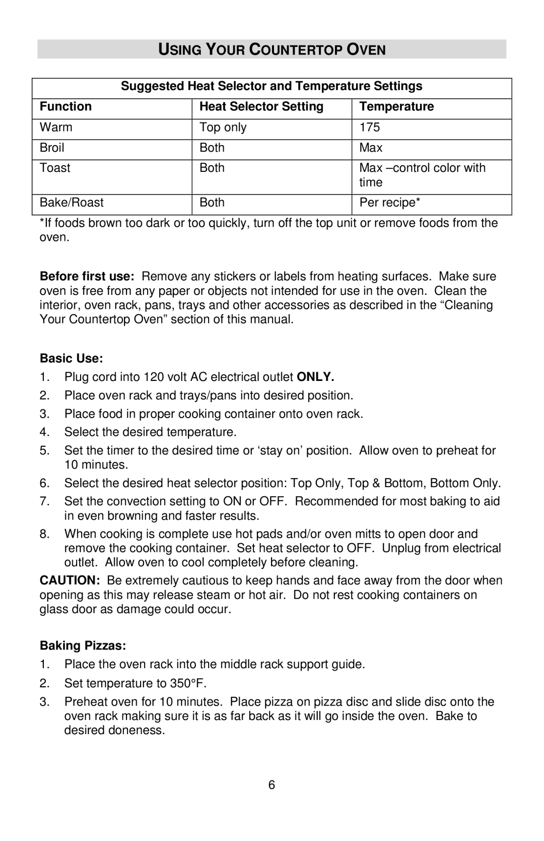 West Bend 74766 instruction manual Using Your Countertop Oven, Temperature 