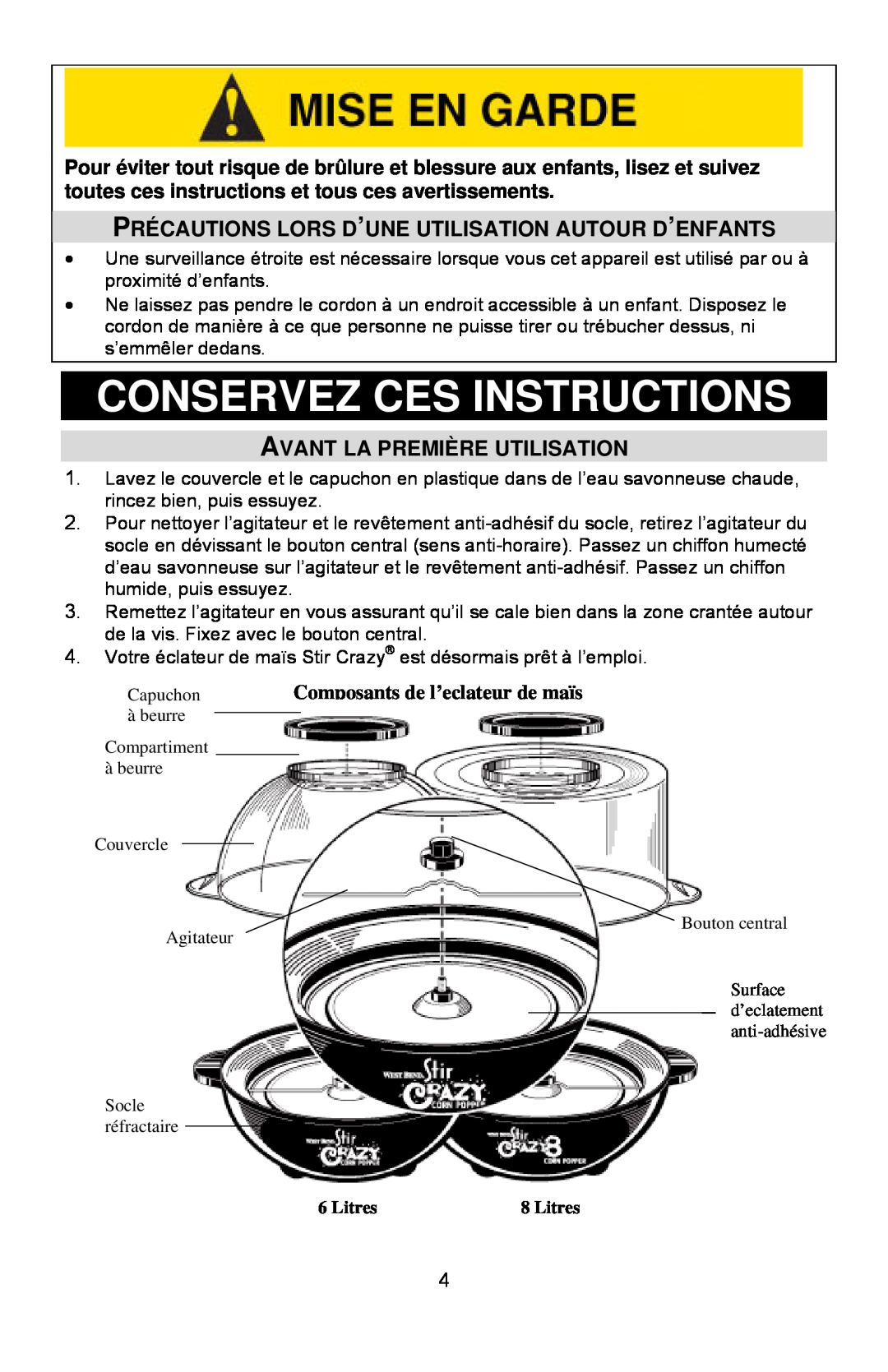 West Bend 82306, L5557B instruction manual Conservez Ces Instructions, Avant La Première Utilisation, Litres 