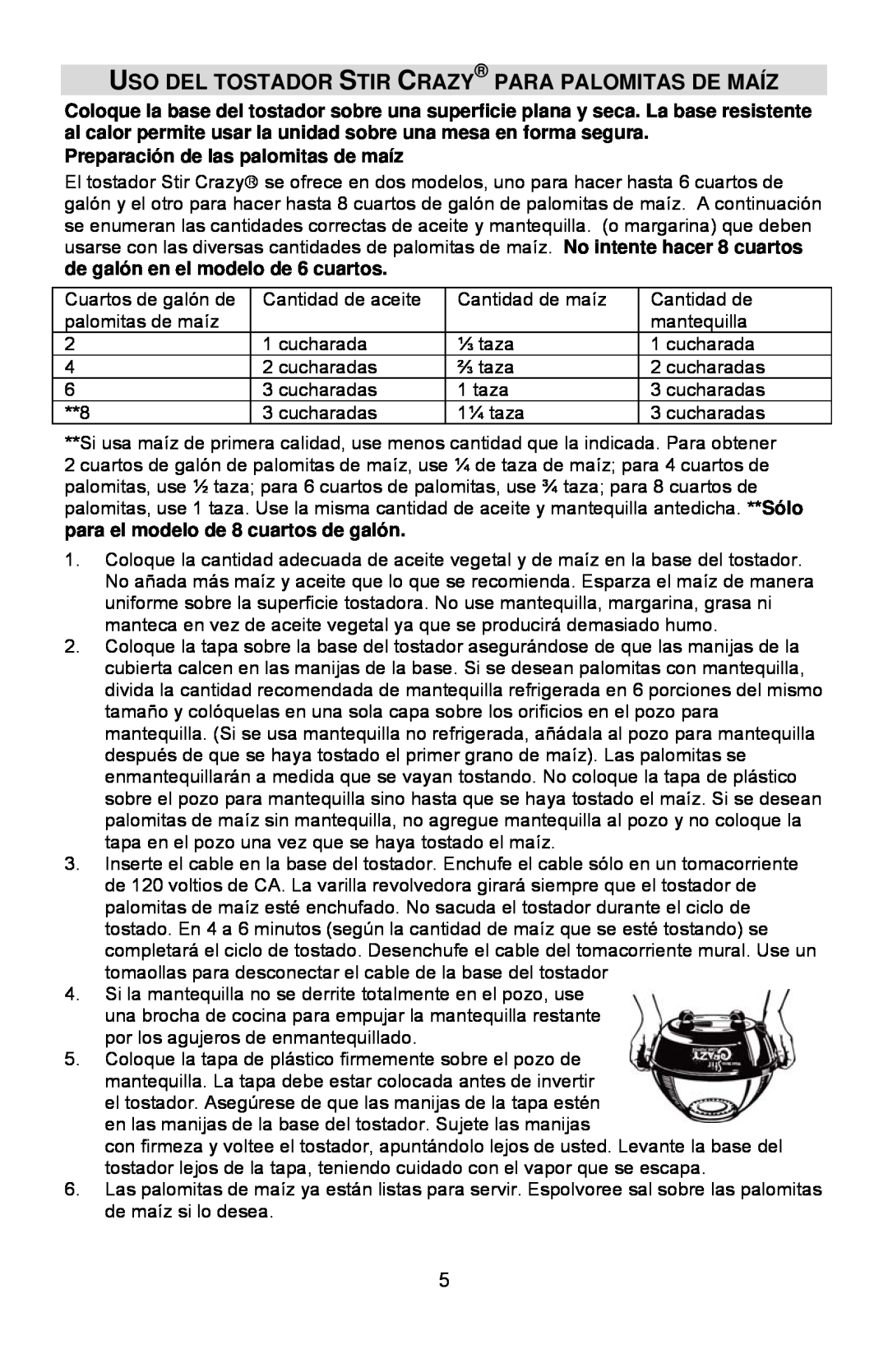 West Bend L5557B, 82306 instruction manual Preparación de las palomitas de maíz 