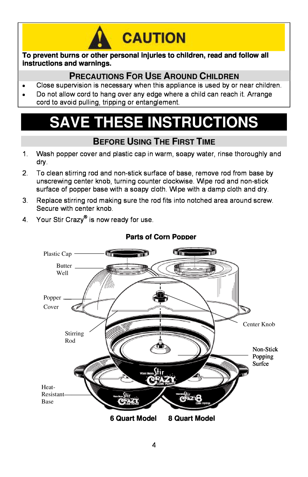 West Bend 82306, L5557B Save These Instructions, Precautions For Use Around Children, Before Using The First Time 