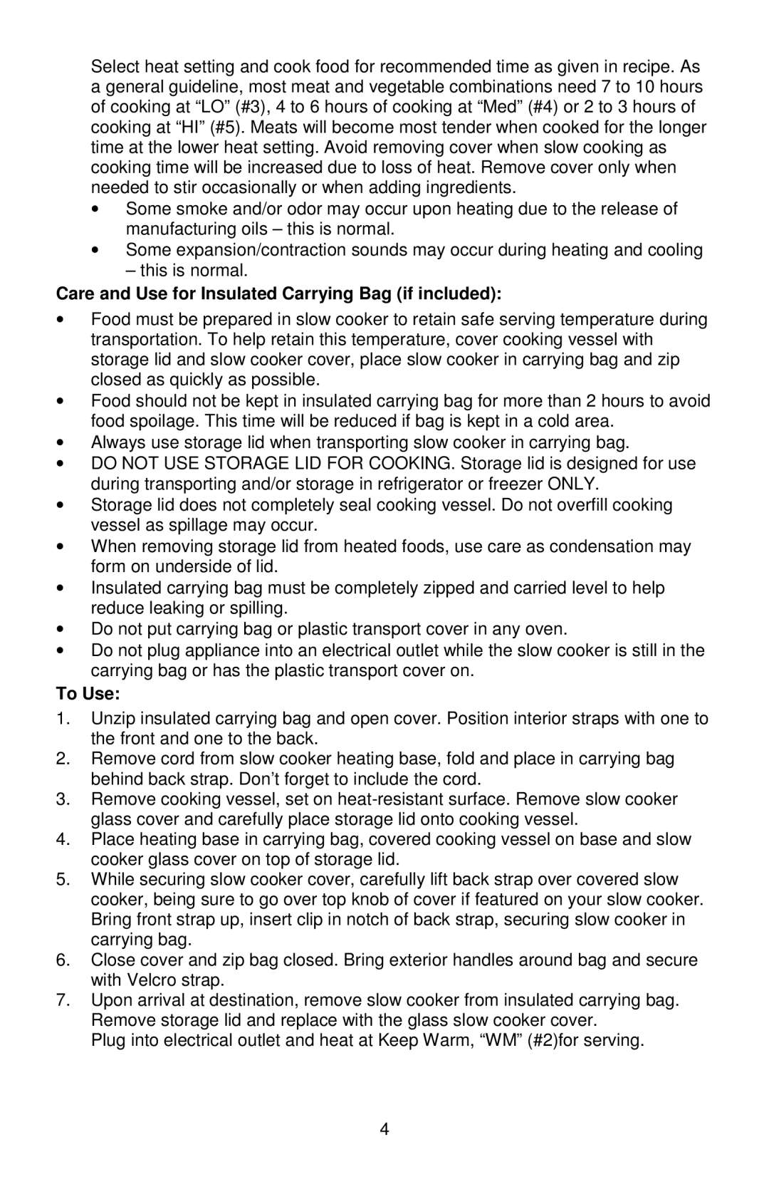 West Bend 84915 instruction manual Care and Use for Insulated Carrying Bag if included, To Use 