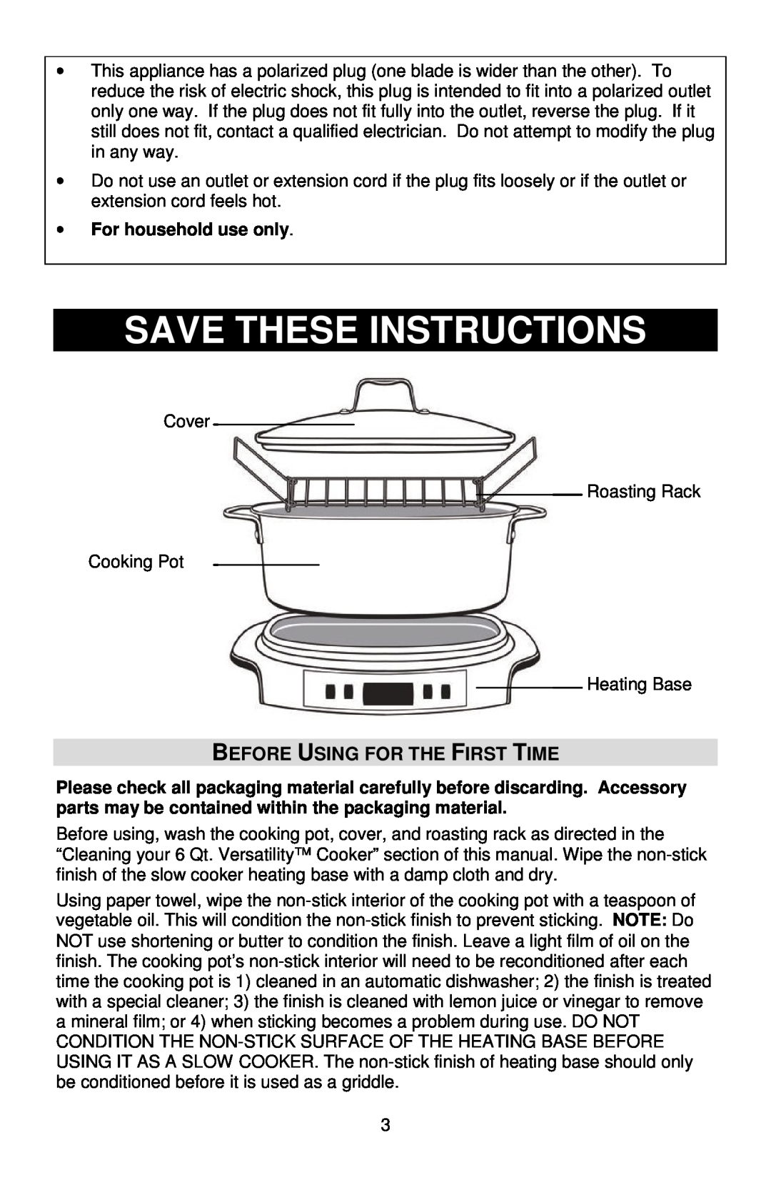 West Bend L5800, 84966 instruction manual Save These Instructions, Before Using For The First Time, For household use only 