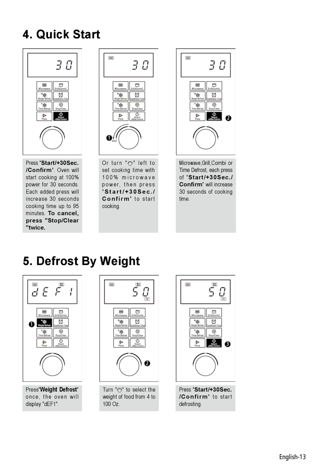 West Bend AG028PLV manual Quick Start, Defrost By Weight 