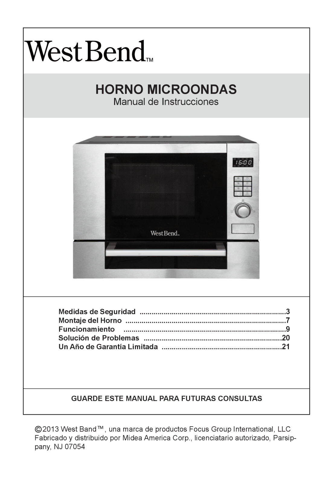 West Bend AG028PLV manual Horno Microondas 