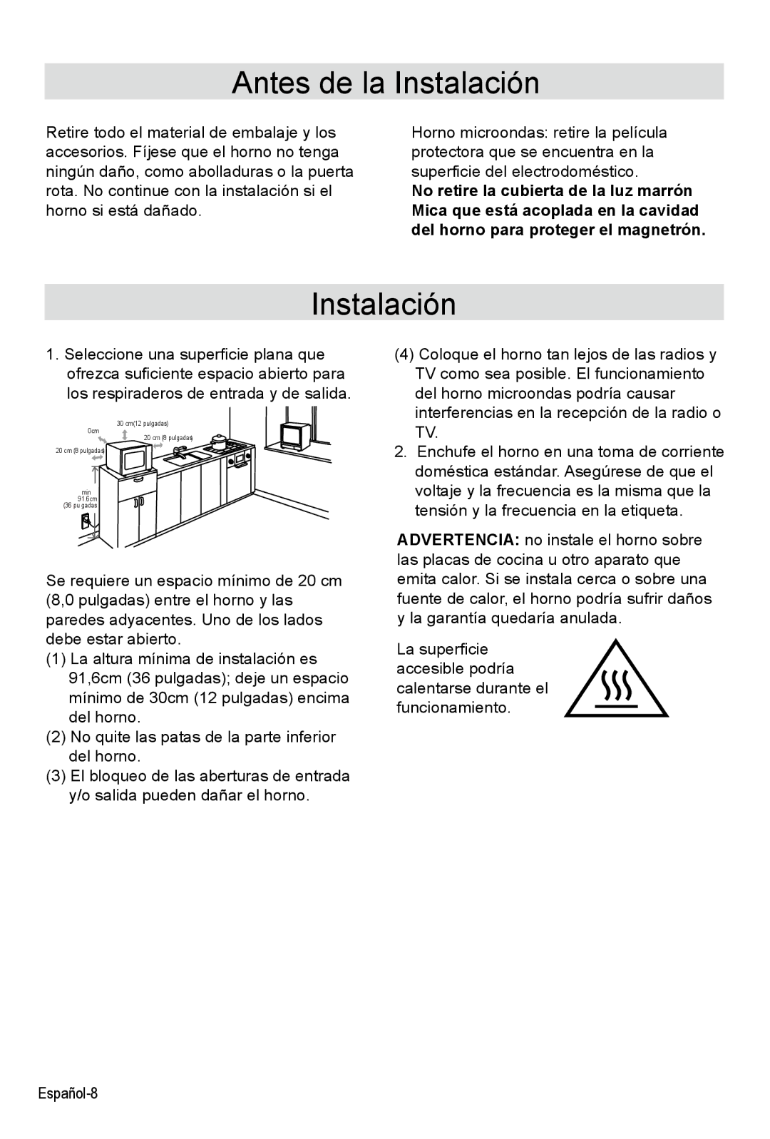 West Bend AG028PLV manual Antes de la Instalación 