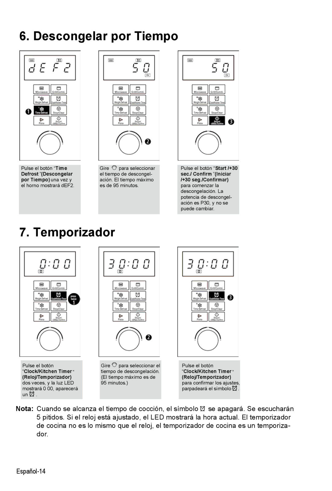 West Bend AG028PLV manual Descongelar por Tiempo, Temporizador 