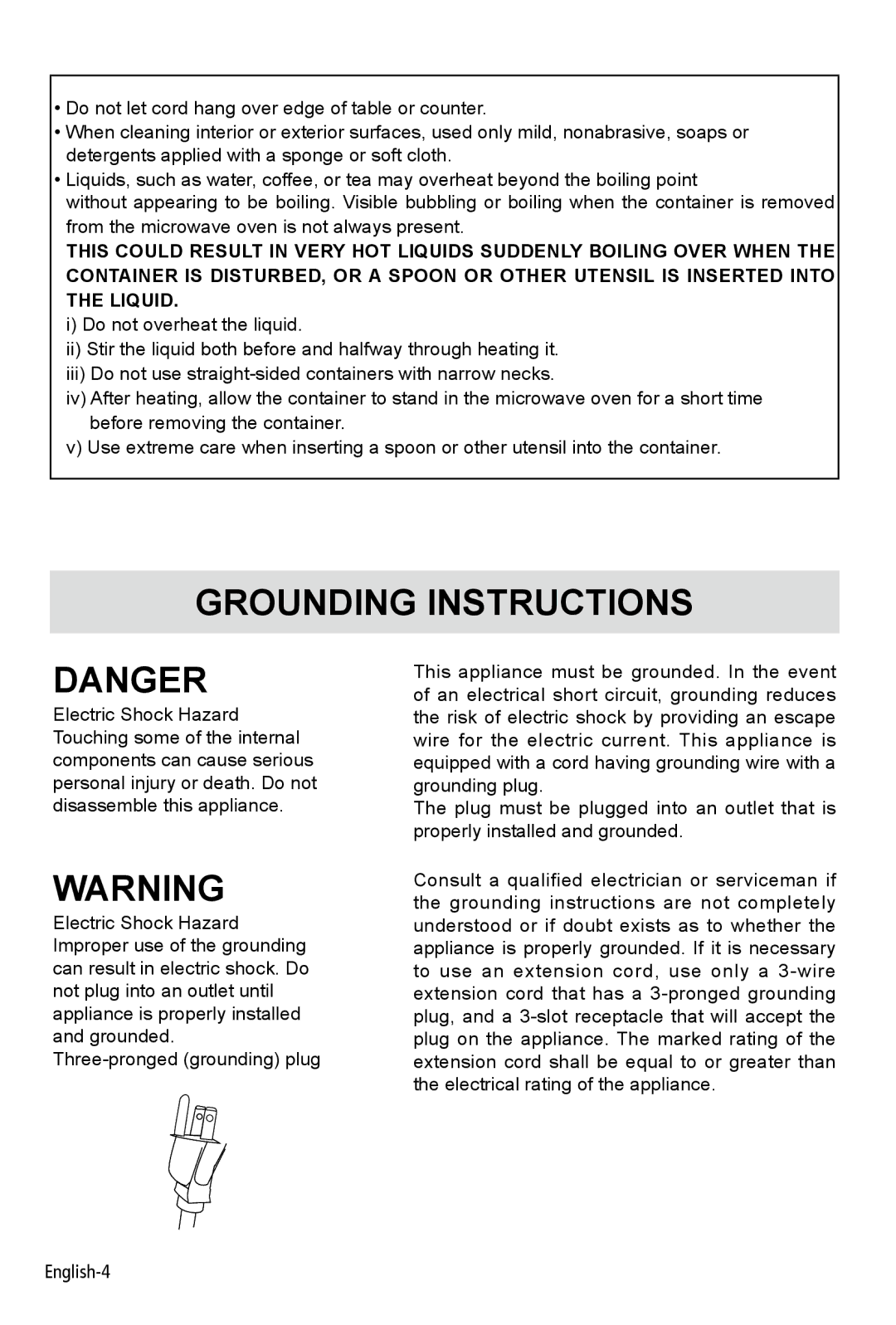 West Bend AG028PLV manual Grounding Instructions 