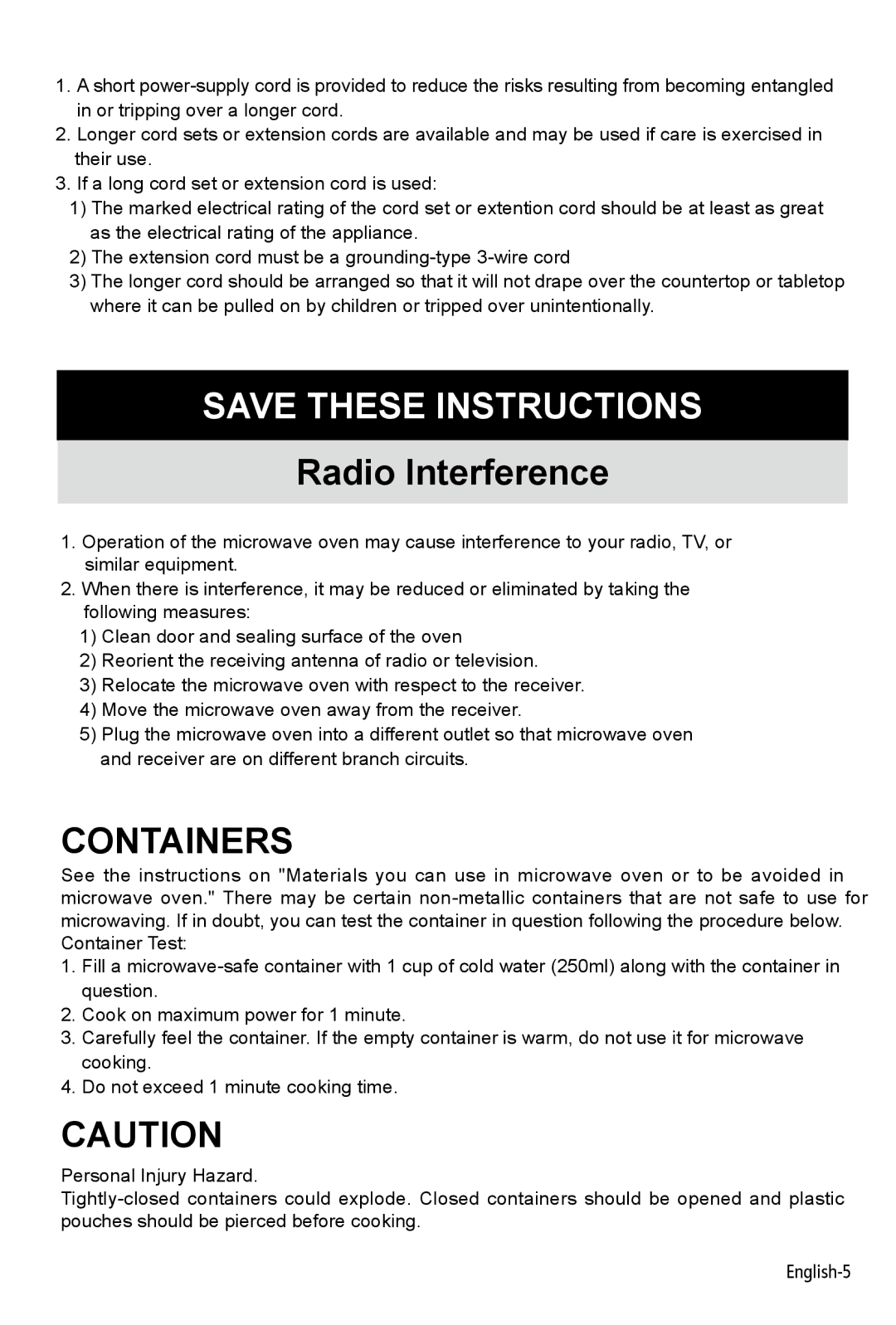 West Bend AG028PLV manual Containers 