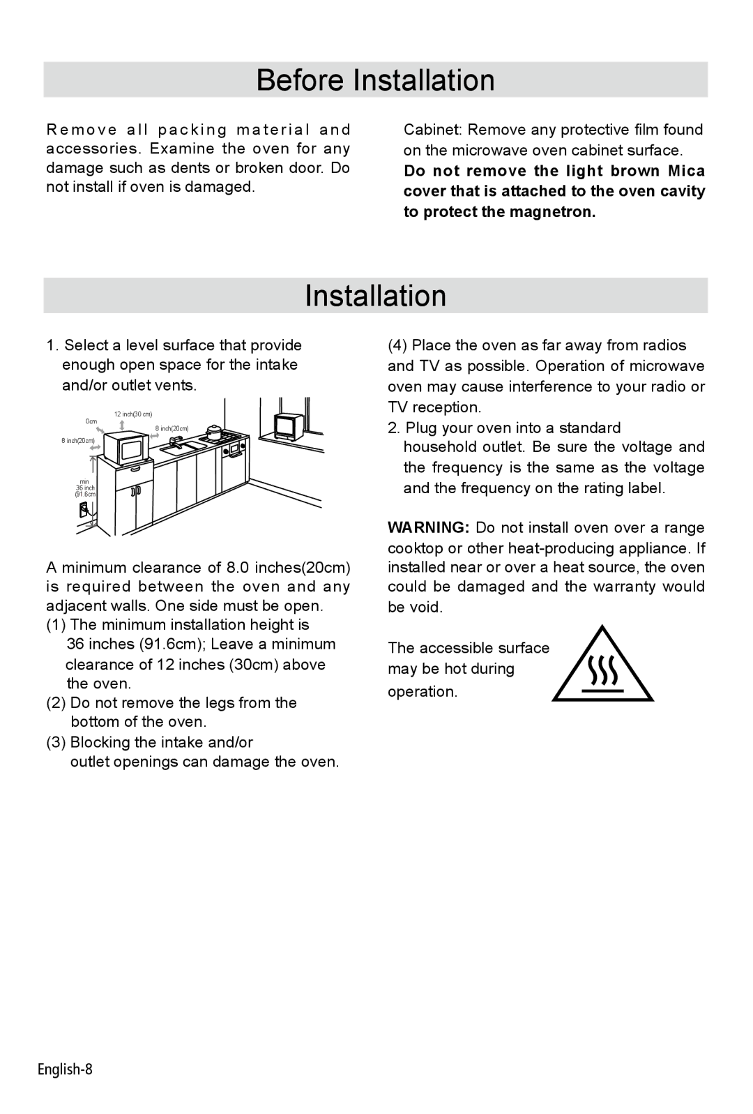 West Bend AG028PLV manual Before Installation 