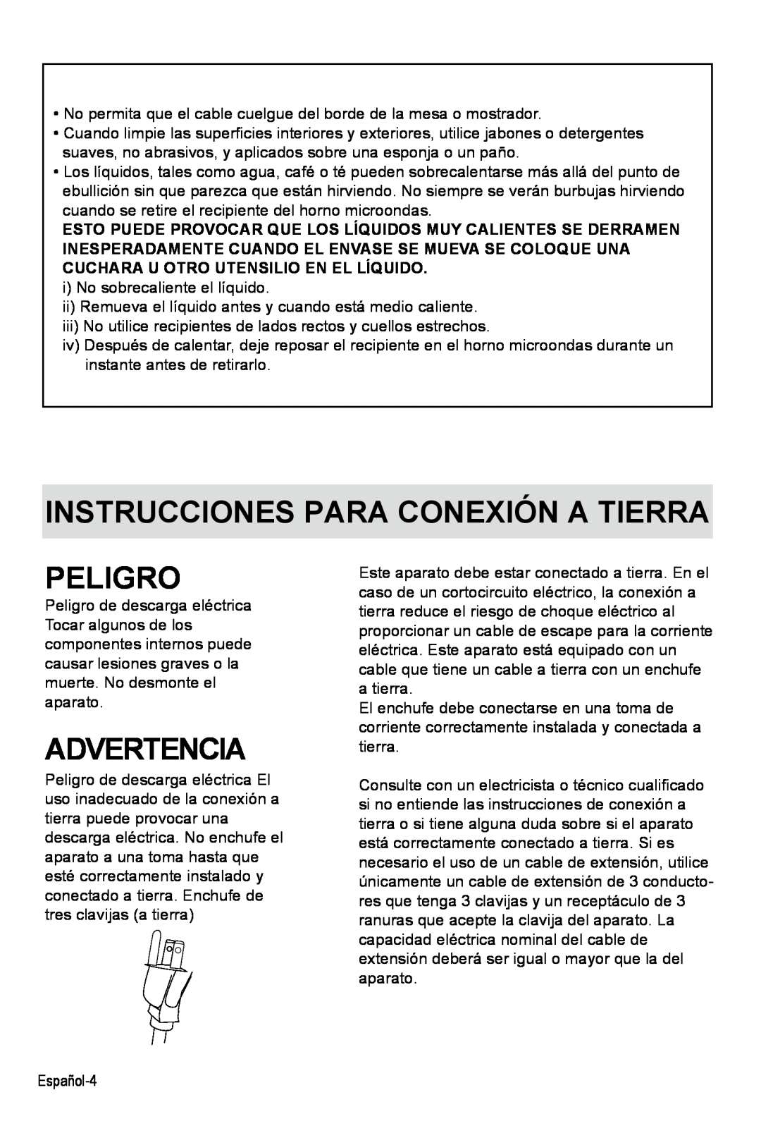 West Bend AG028PLV manual Instrucciones Para Conexión A Tierra, Peligro, Advertencia 