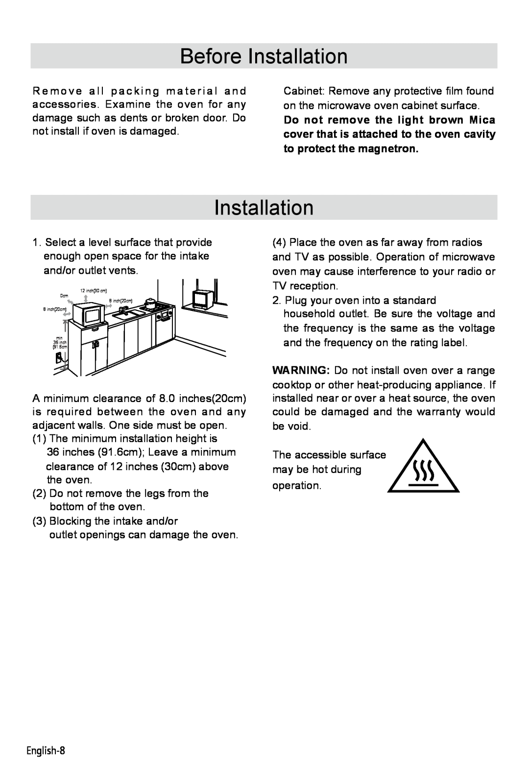West Bend AG028PLV manual Before Installation 
