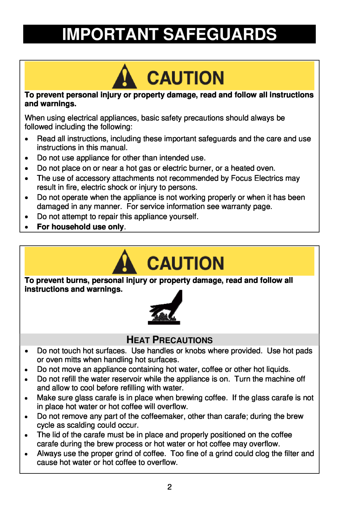 West Bend Auto-off Coffeemaker instruction manual Important Safeguards, Heat Precautions 