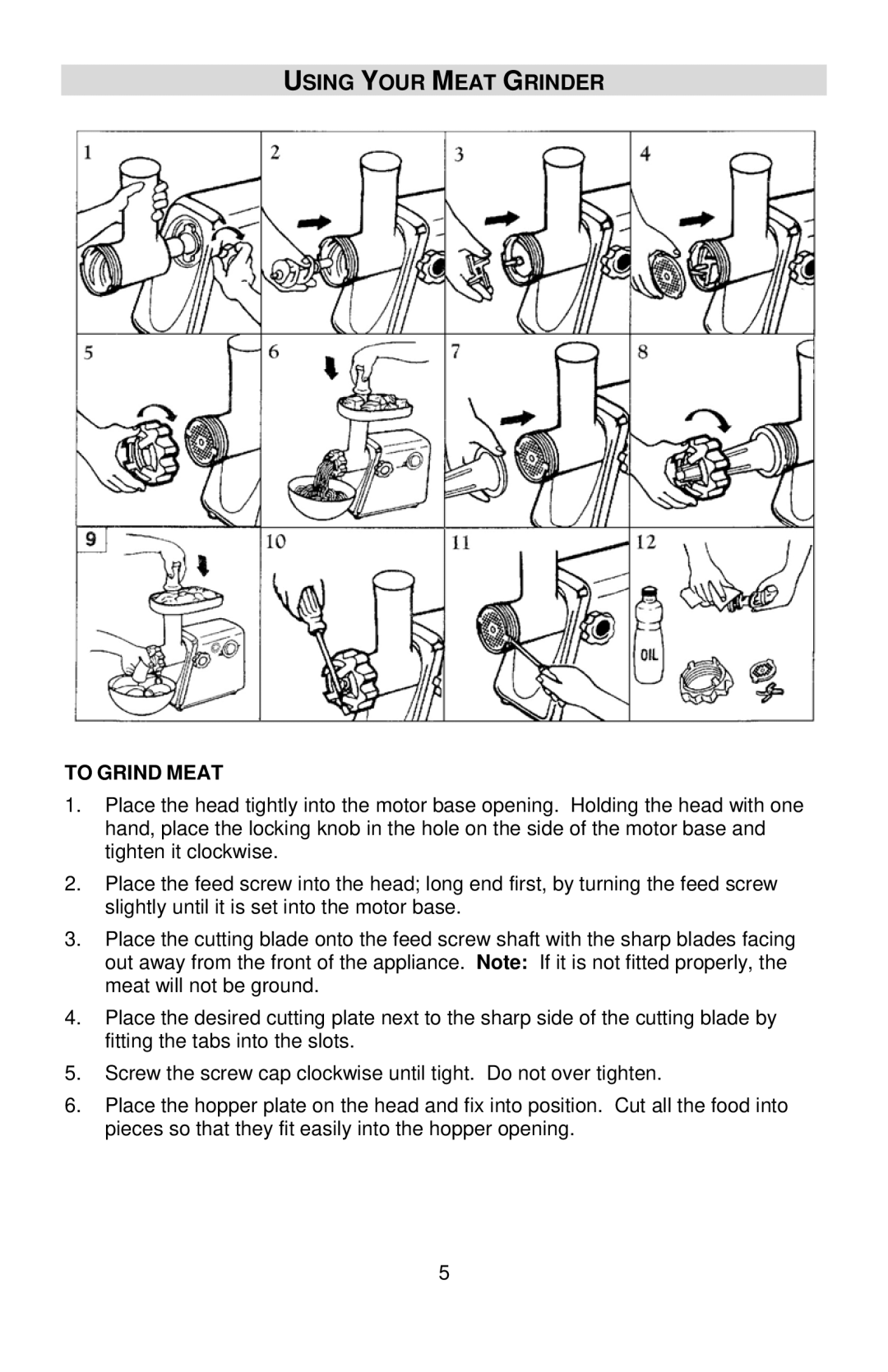 West Bend Back to Basics 4500 instruction manual Using Your Meat Grinder, To Grind Meat 