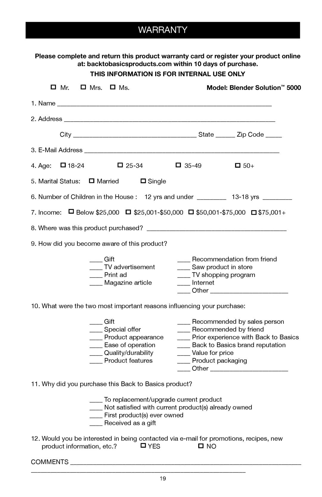 West Bend Back to Basics 5000 manuel dutilisation This Information is for Internal USE only 