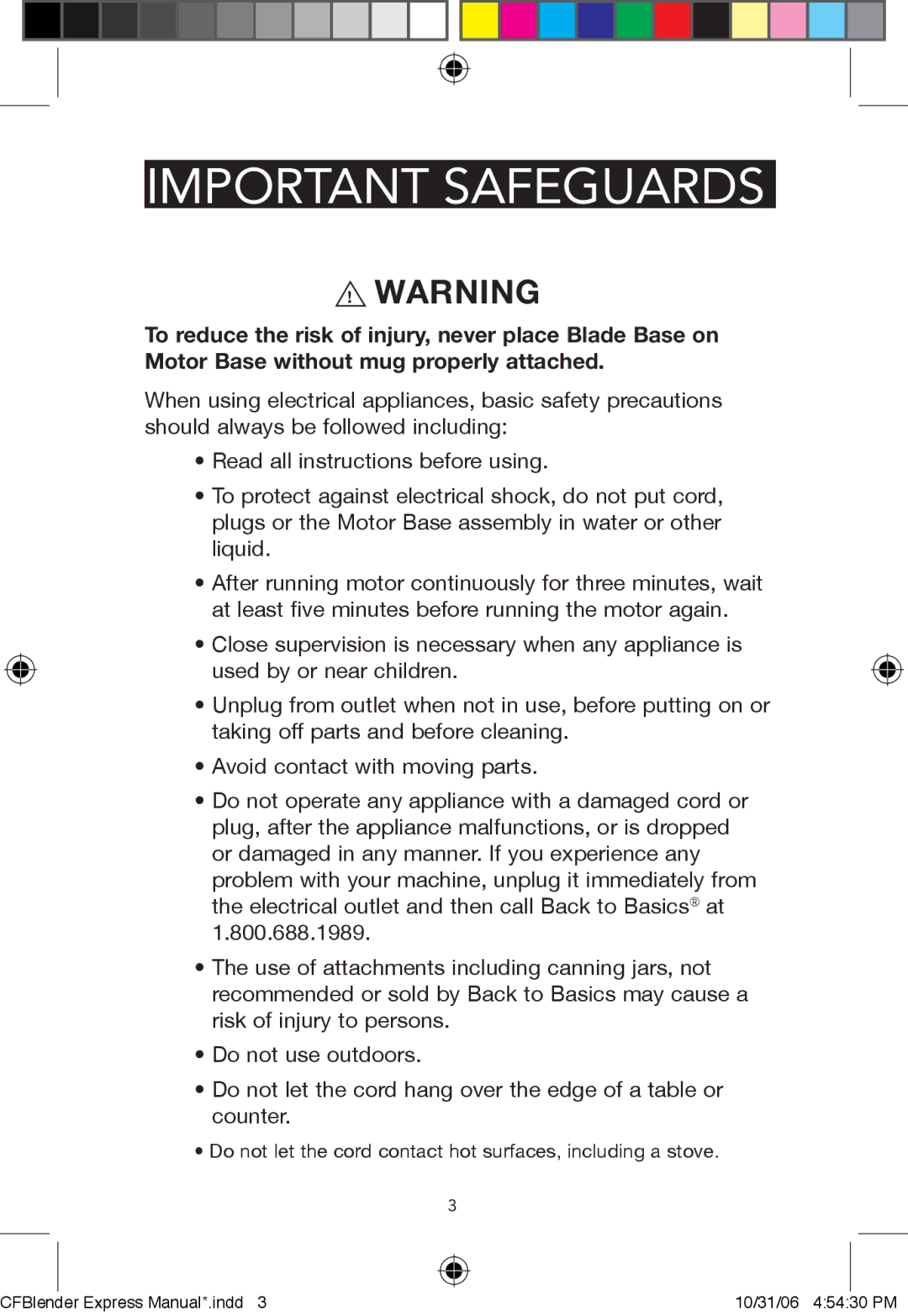 West Bend Back to Basics BPE3CF manual Important Safeguards 