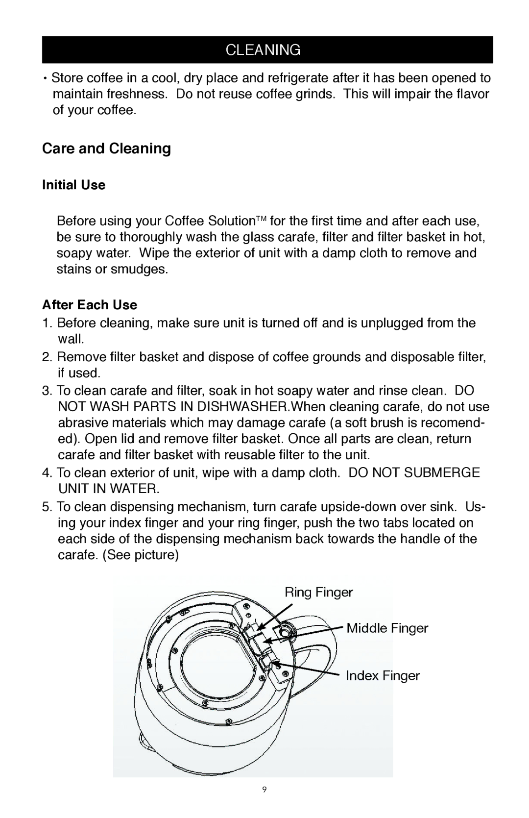 West Bend Back to Basics CC500 manual Care and Cleaning, Initial Use, After Each Use 