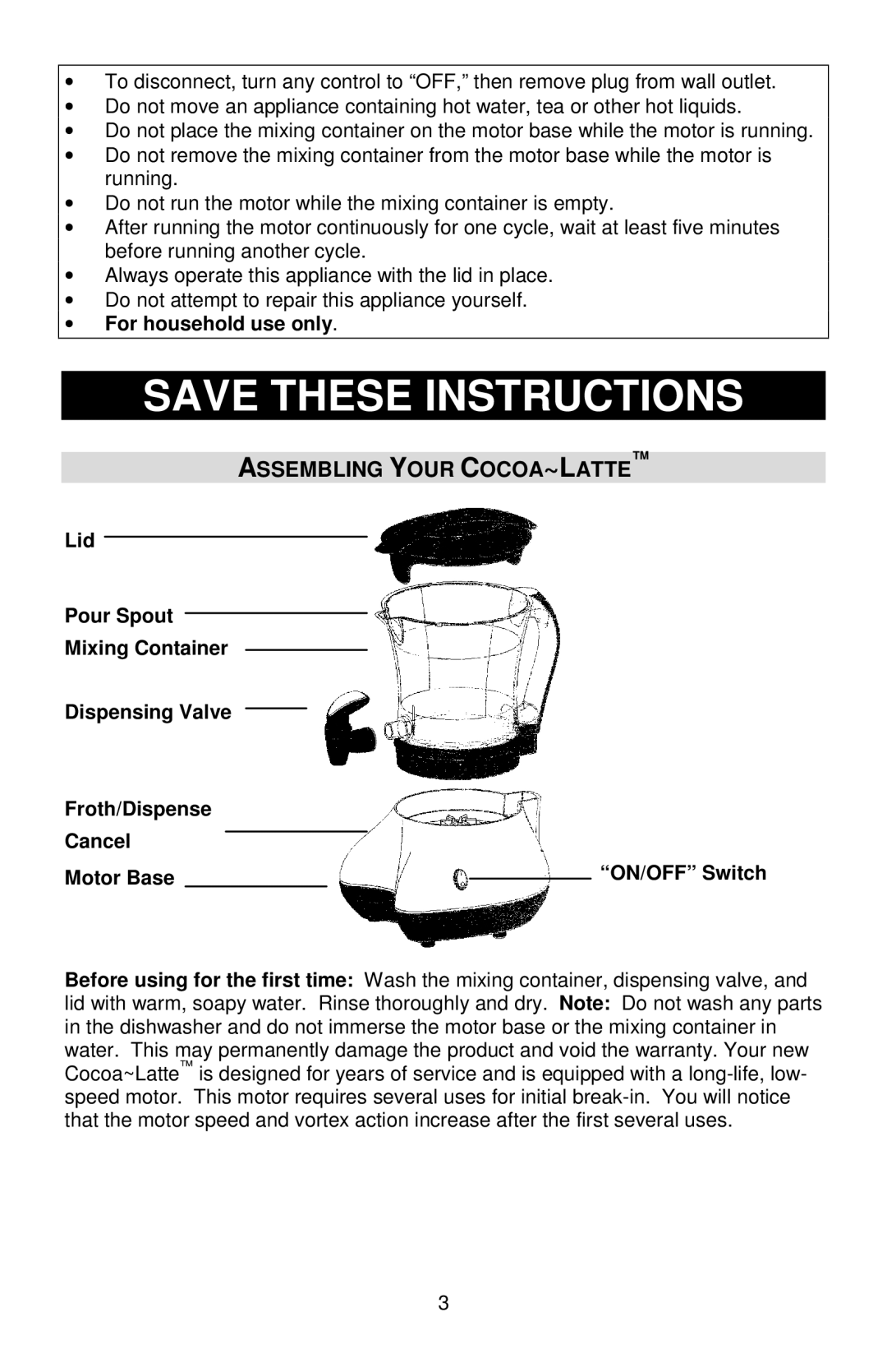 West Bend Back to Basics Cocoa~Latte instruction manual Assembling Your COCOA~LATTE 