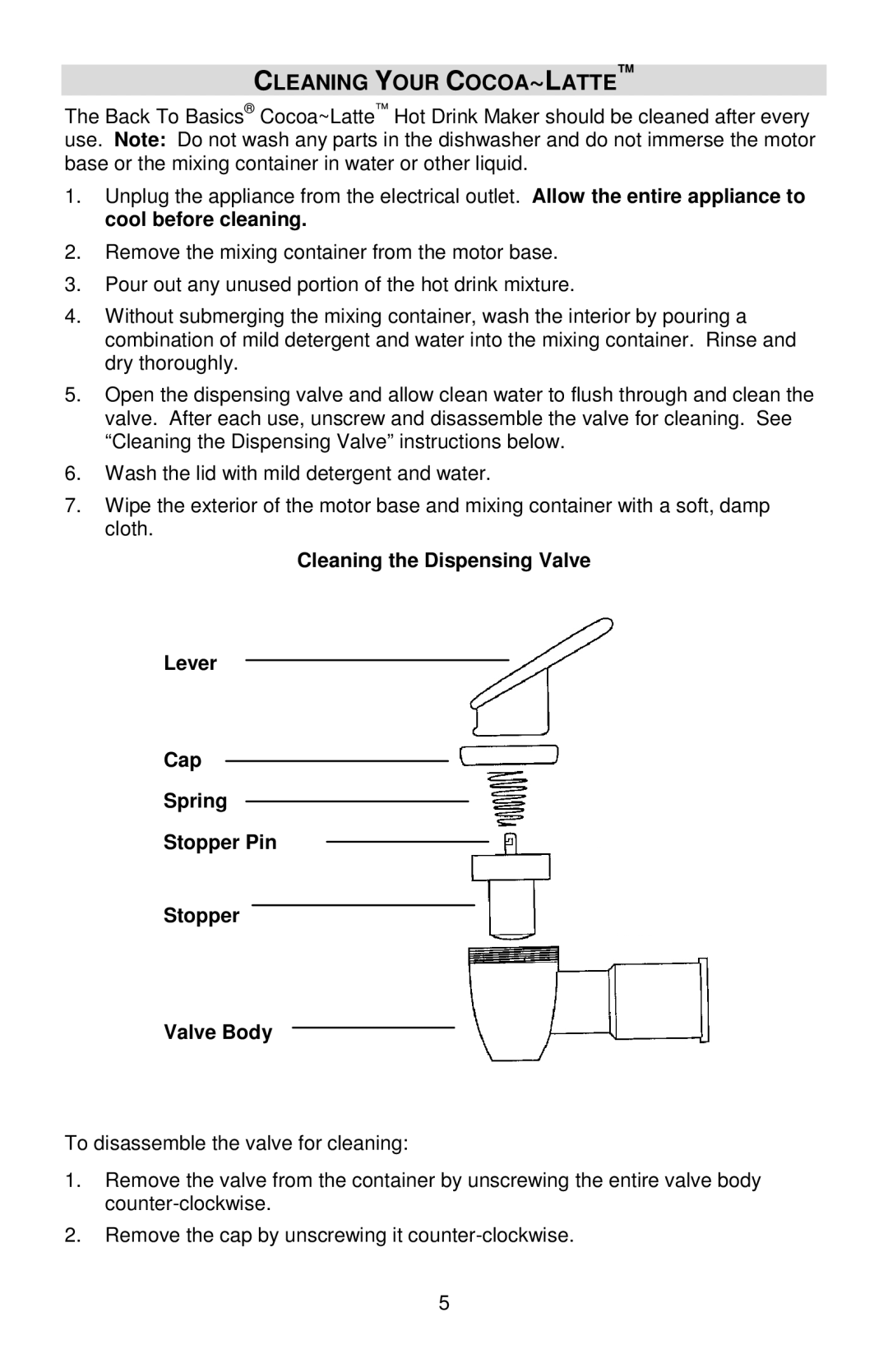 West Bend Back to Basics Cocoa~Latte instruction manual Cleaning Your COCOA~LATTE 