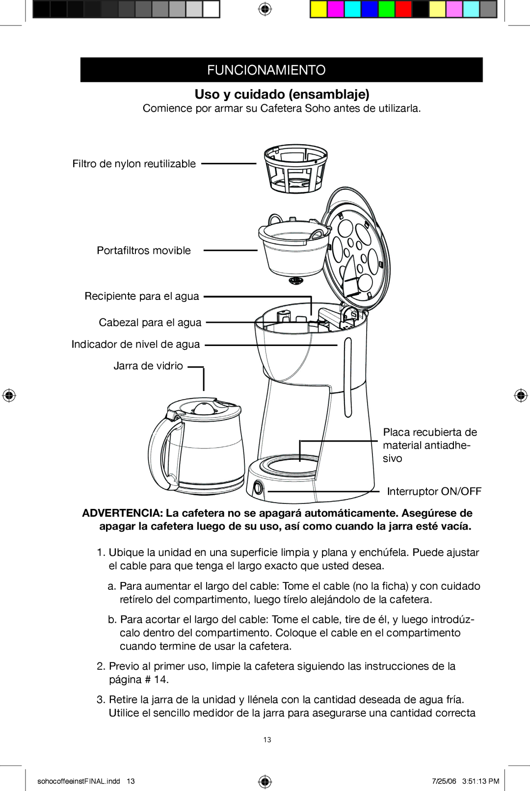 West Bend Back to Basics Coffeemaker manual Uso y cuidado ensamblaje 