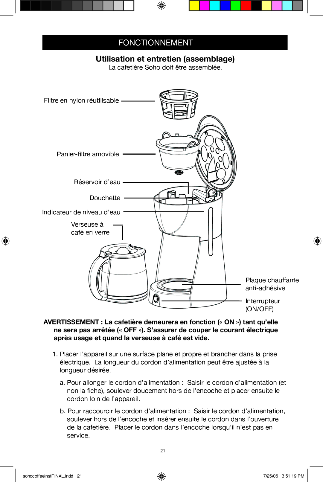 West Bend Back to Basics Coffeemaker manual Utilisation et entretien assemblage 