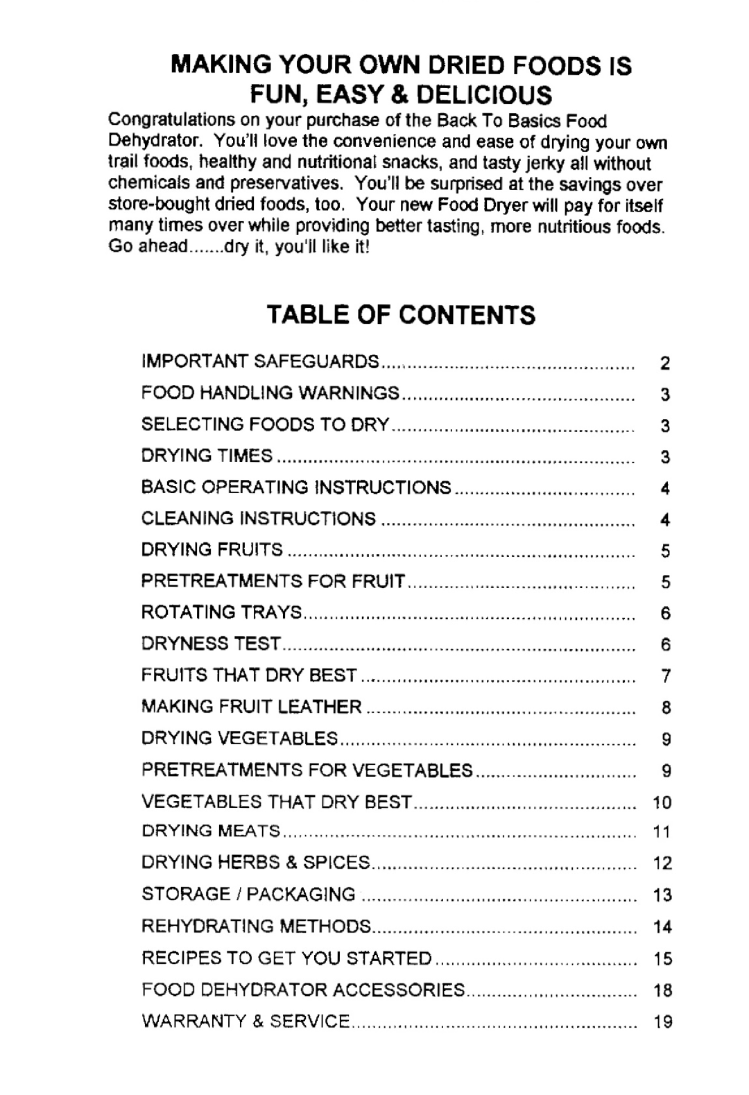 West Bend Back to Basics FD-600 manual 