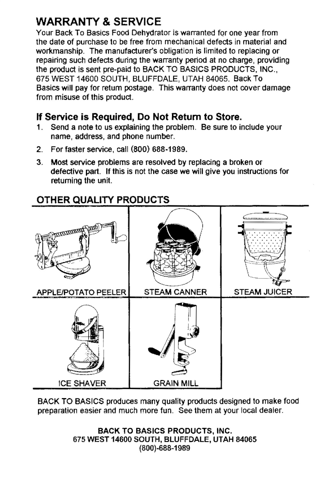 West Bend Back to Basics FD-600 manual 