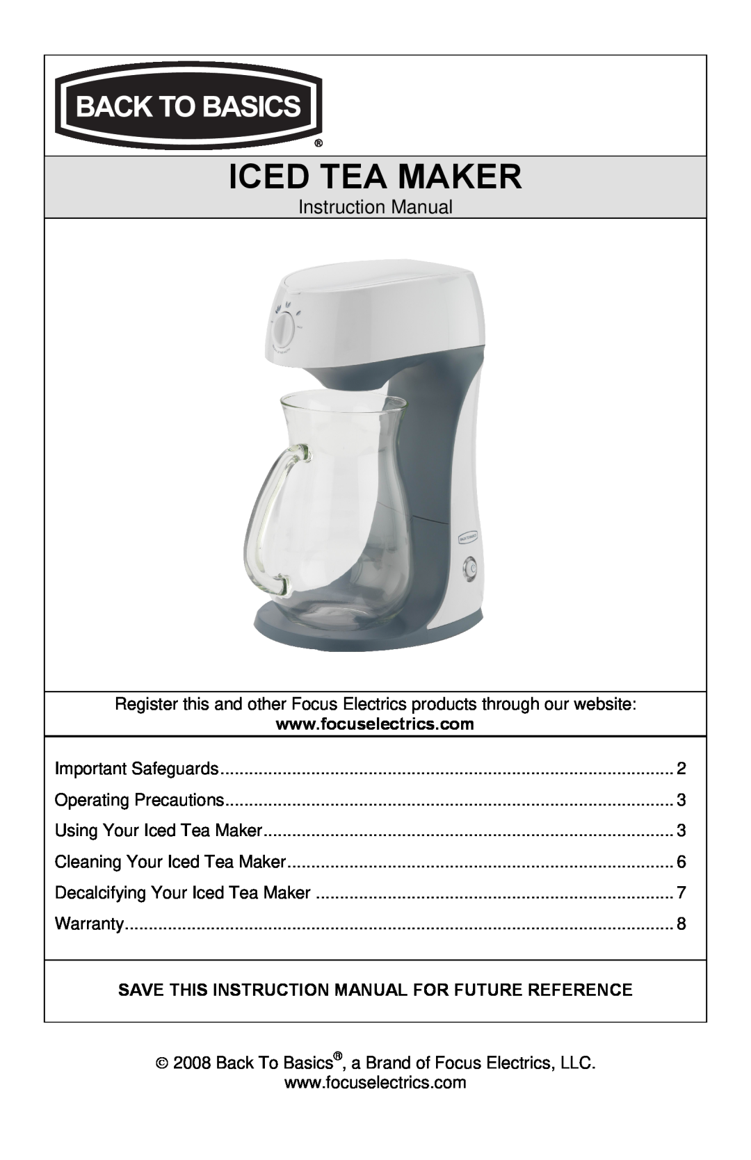 West Bend Back to Basics Ice Tea Maker instruction manual Iced Tea Maker 
