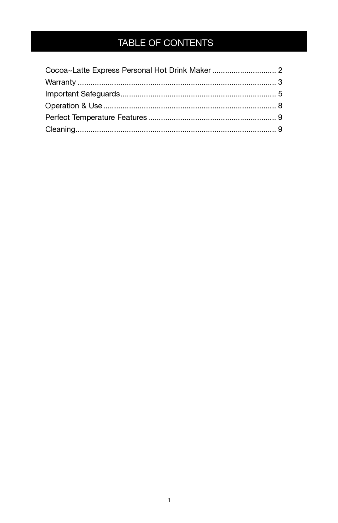 West Bend Back to Basics MX3000INST manual Table of Contents 