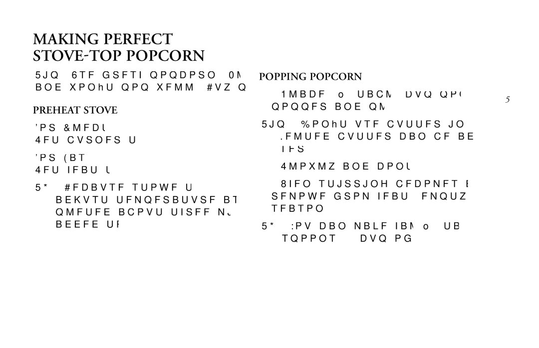 West Bend Back to Basics PC17553 manual Making Perfect STOVE-TOP Popcorn, Preheat Stove Popping Popcorn 