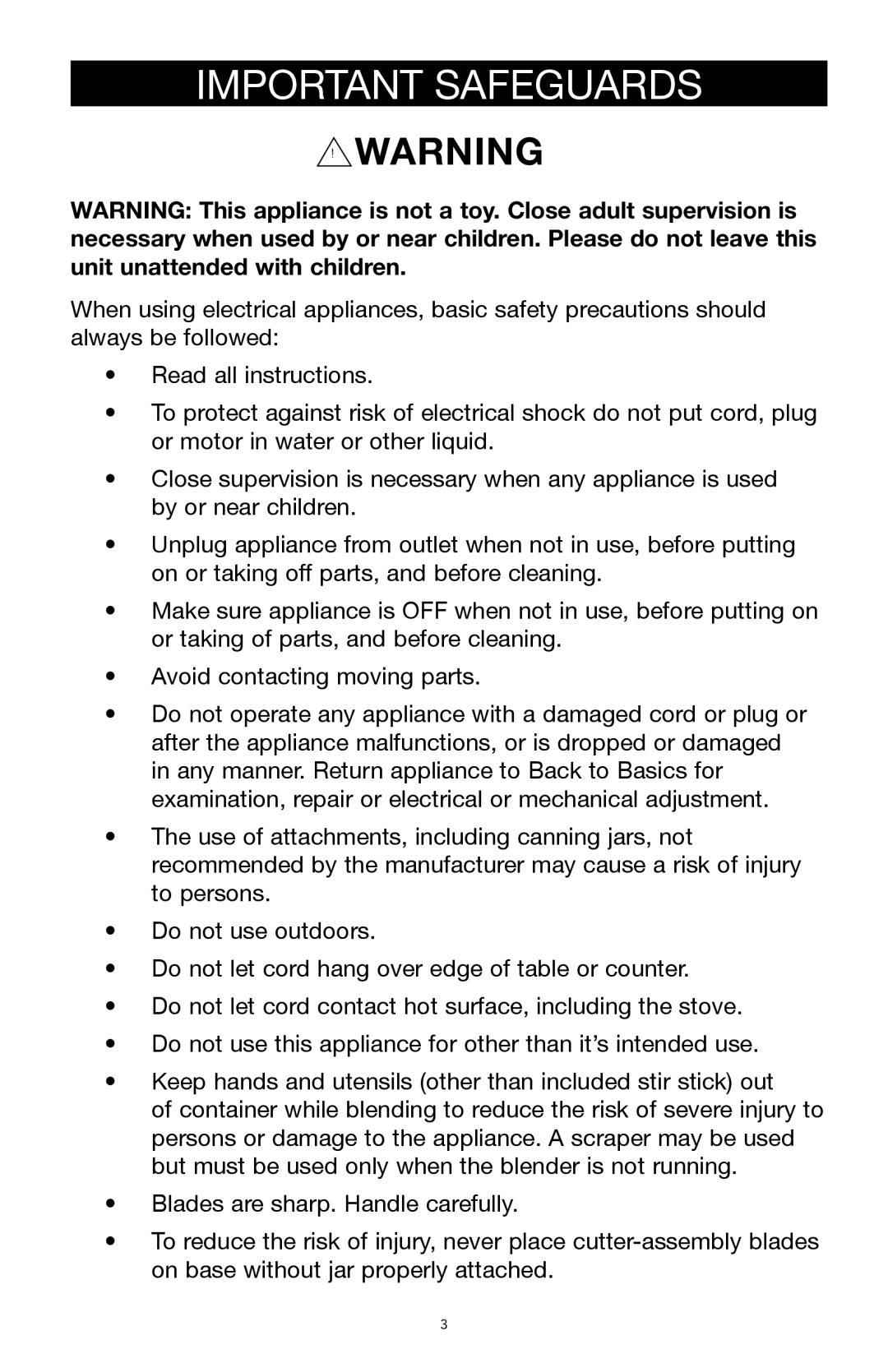 West Bend Back to Basics SCL5 manual Important Safeguards 